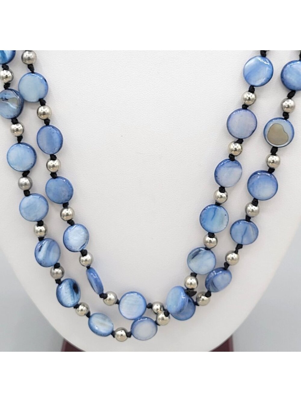 G By Gennaro Iridescent Blue Necklace Coin Style Beads Silver Tone Spacers
